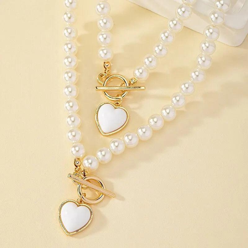 Beaded Heart Pendant & Bracelet Set