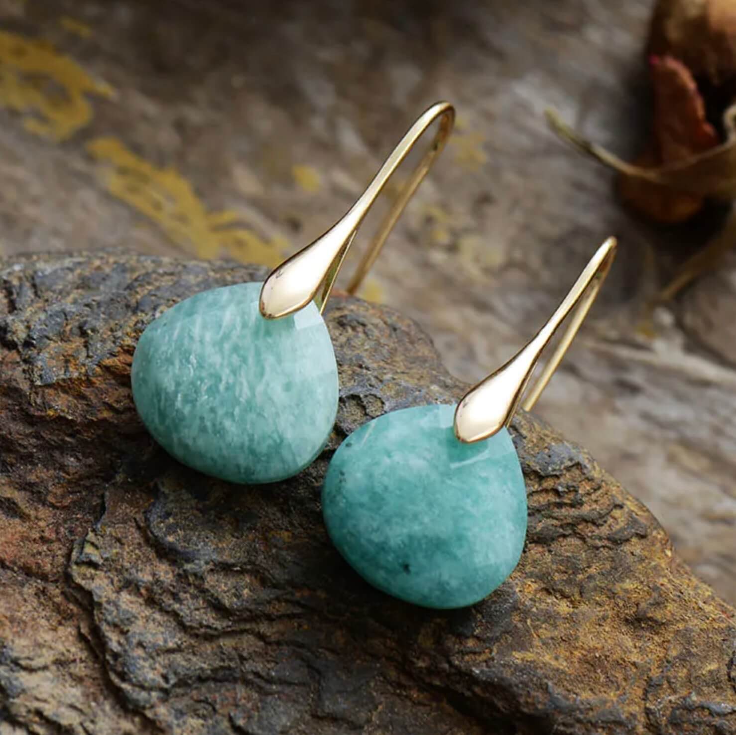 Amazonite Gold Drop Earrings