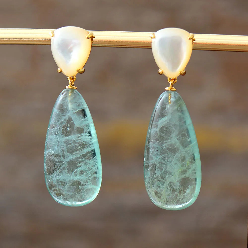 Green Fluorite Shell Stud Earrings