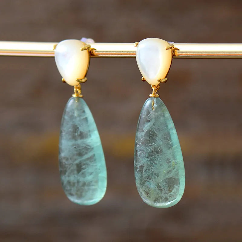 Green Fluorite Shell Stud Earrings