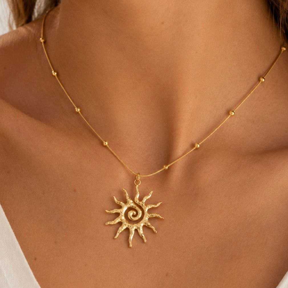 Golden Sun Swirl Pendant Necklace