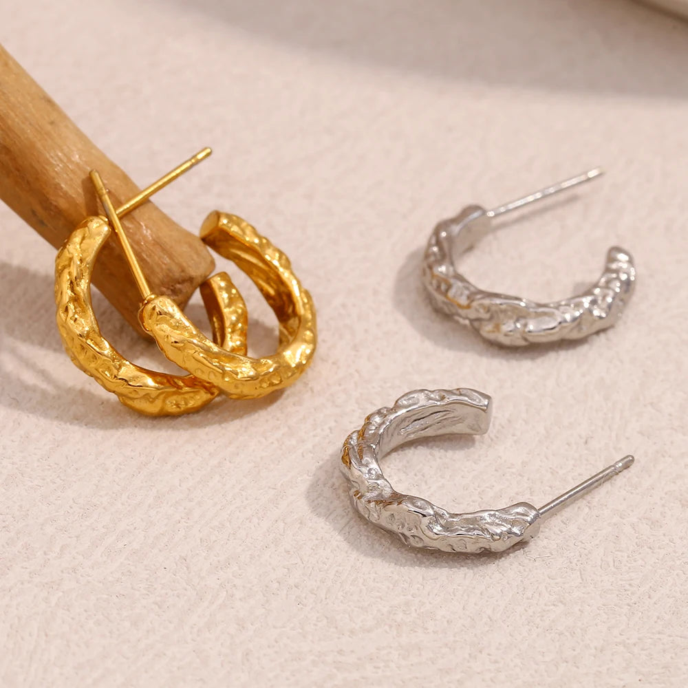 Golden Poise Textured Hoop Earrings