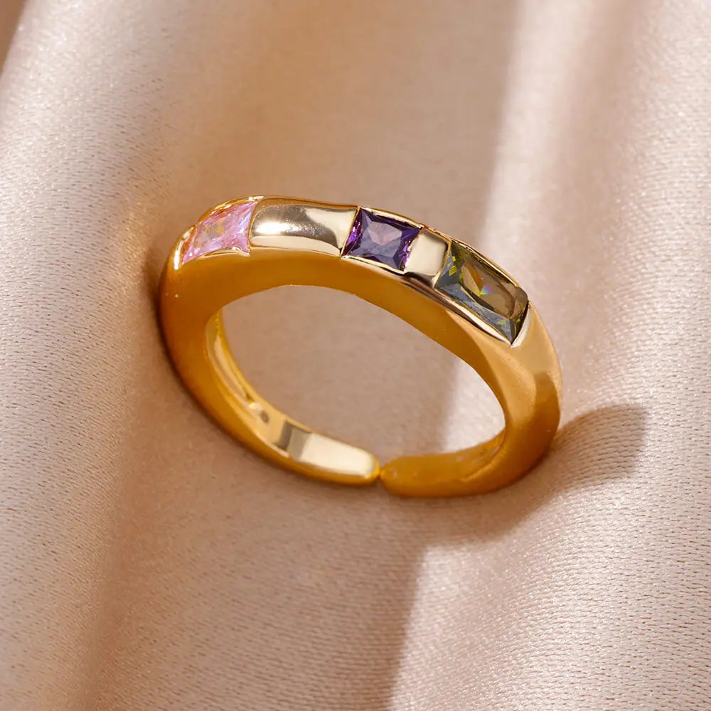 Bezel-Set Zircon Stones Ring