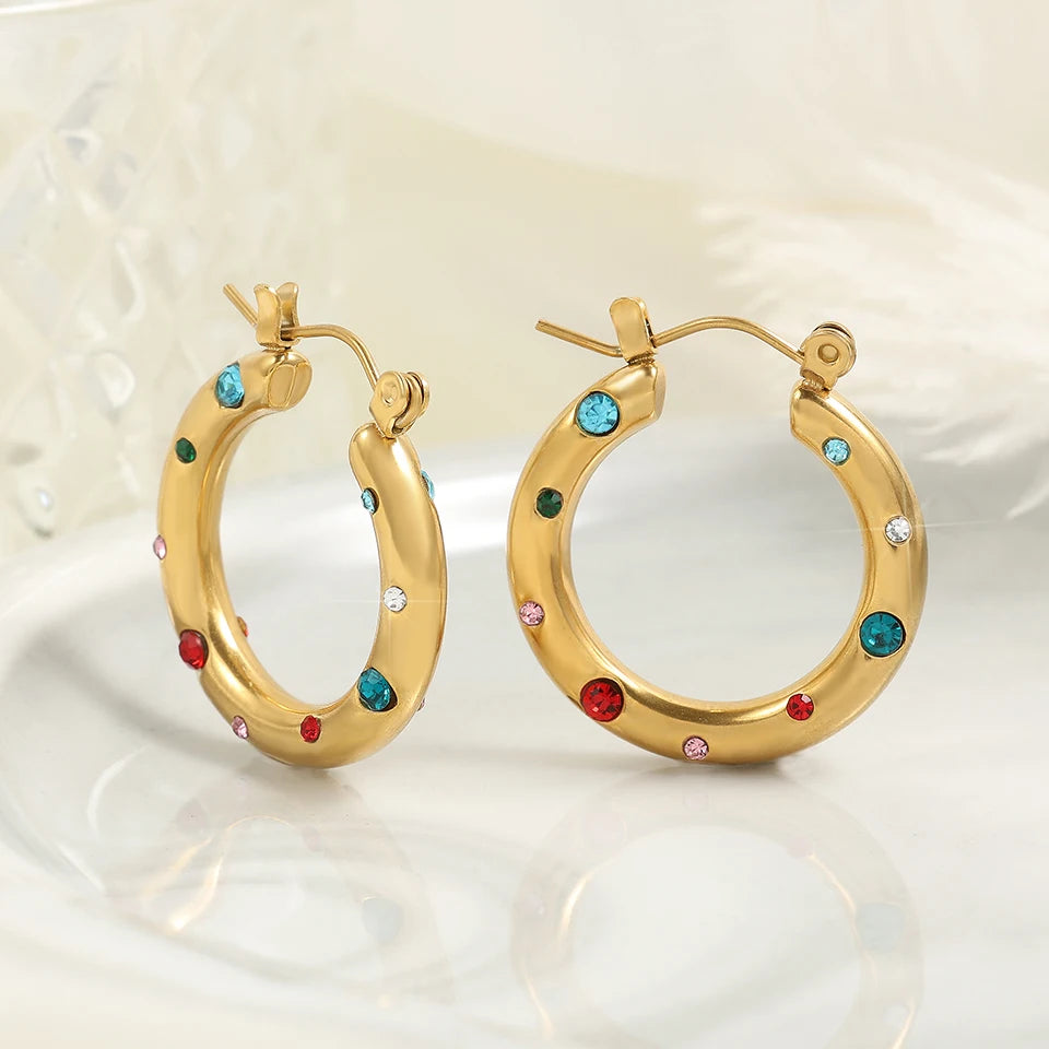 Gem-Embellished U-Shape Hoop Earrings