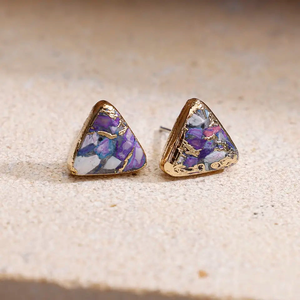 Horizon Chip Stone Stud Earrings - Triangle
