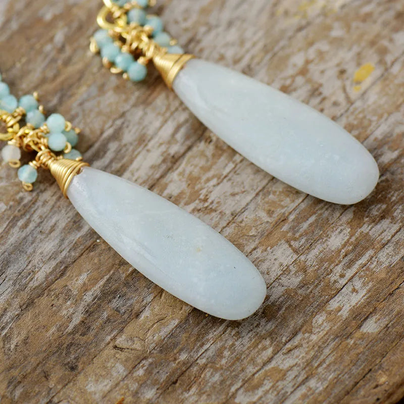 Elegant Amazonite & Gold Drop Earrings
