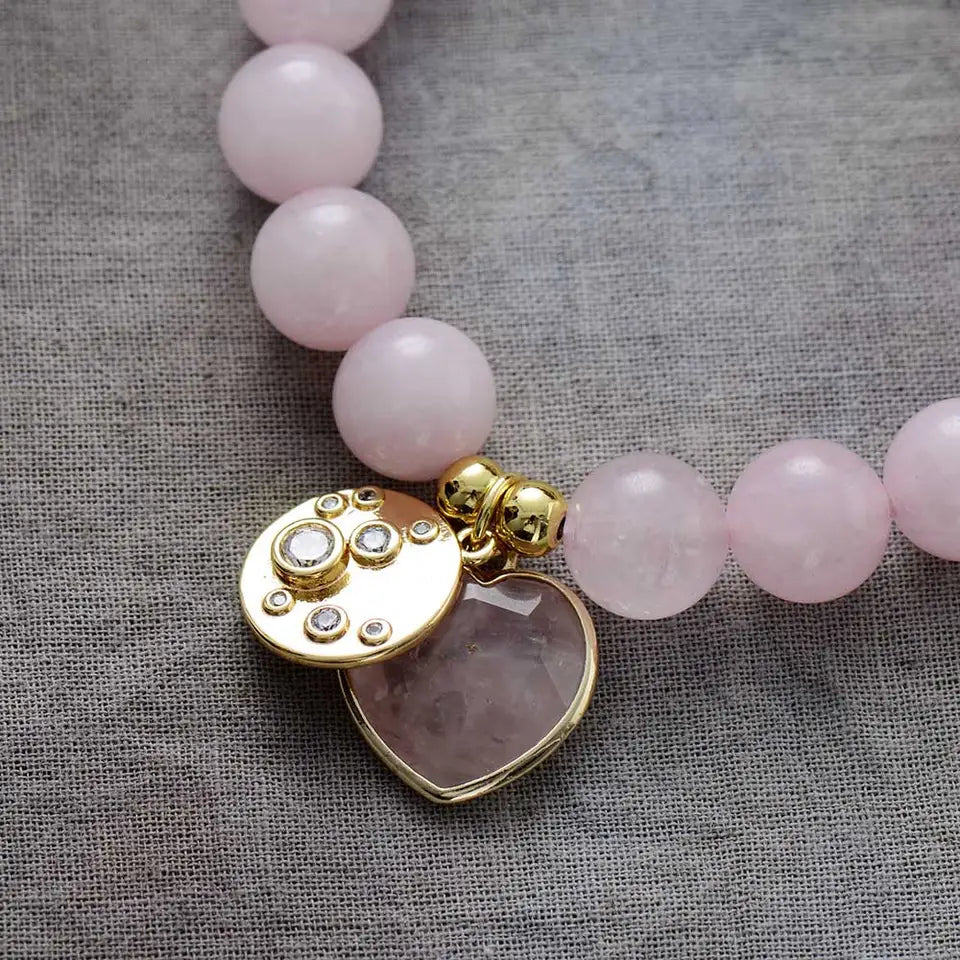 Loving Heart Rose Quartz Stretch Bracelet - detail 2