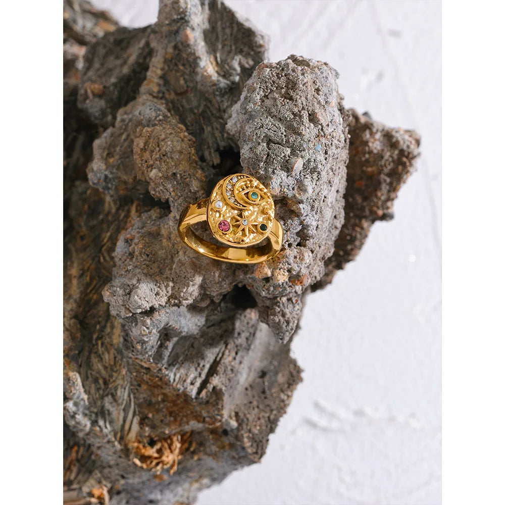 Crinkly Harmony Moon & Star Ring