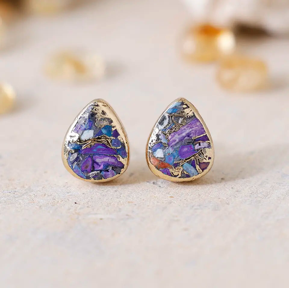 Horizon Chip Stone Stud Earrings - Teardrop