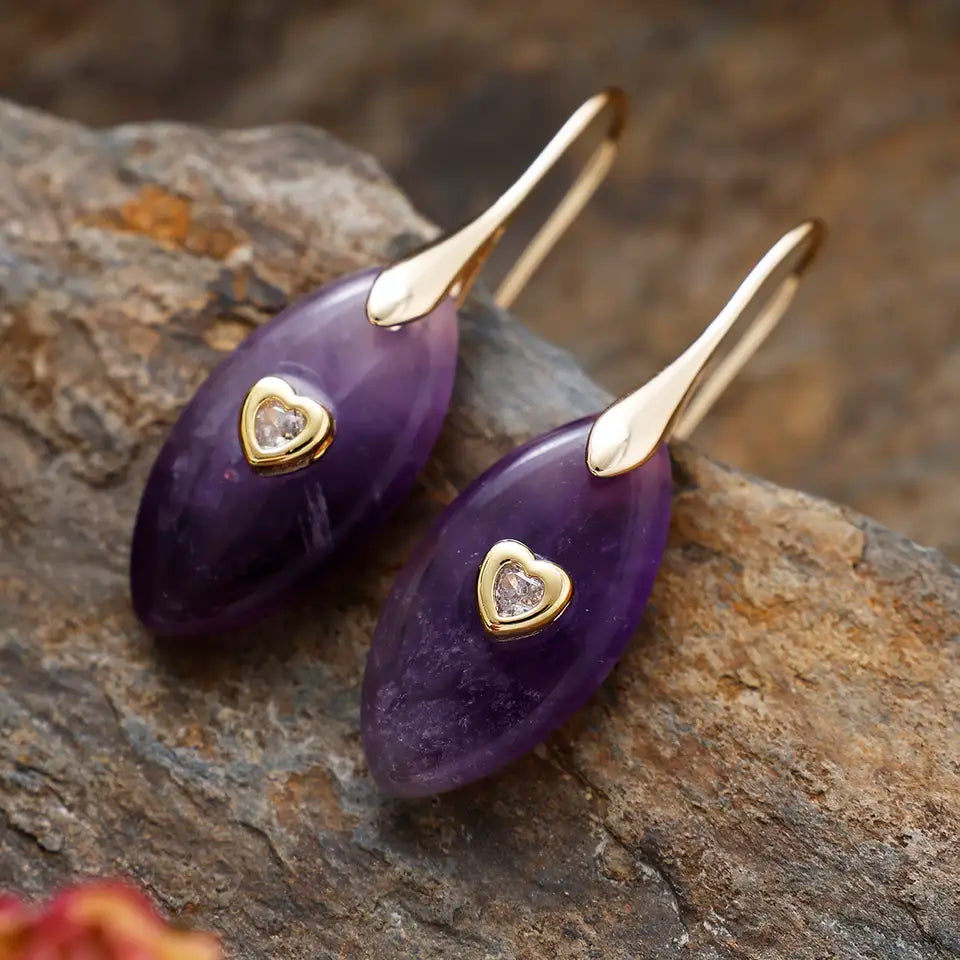Wild Heart Rose Quartz Drop Earrings - Amethyst