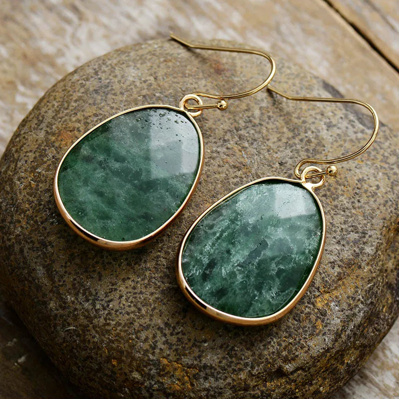 Green Aventurine Gold Drop Earrings