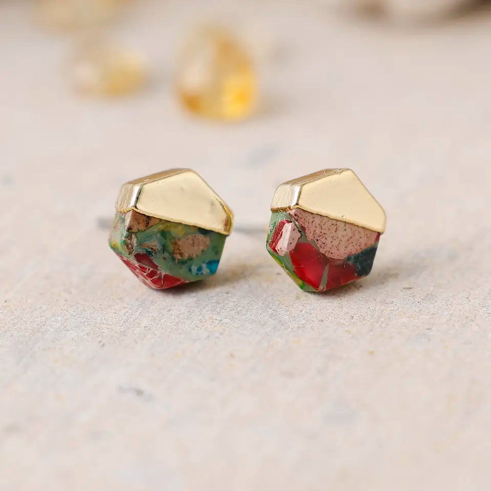 Horizon Chip Stone Stud Earrings - Hexagon
