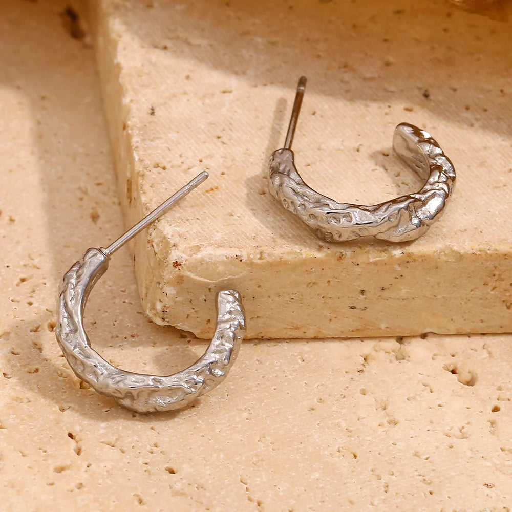 Golden Poise Textured Hoop Earrings