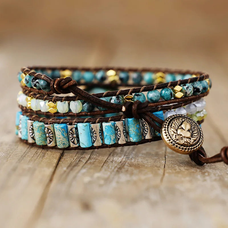 Bohemian Crystal Leather Wrap Bracelet