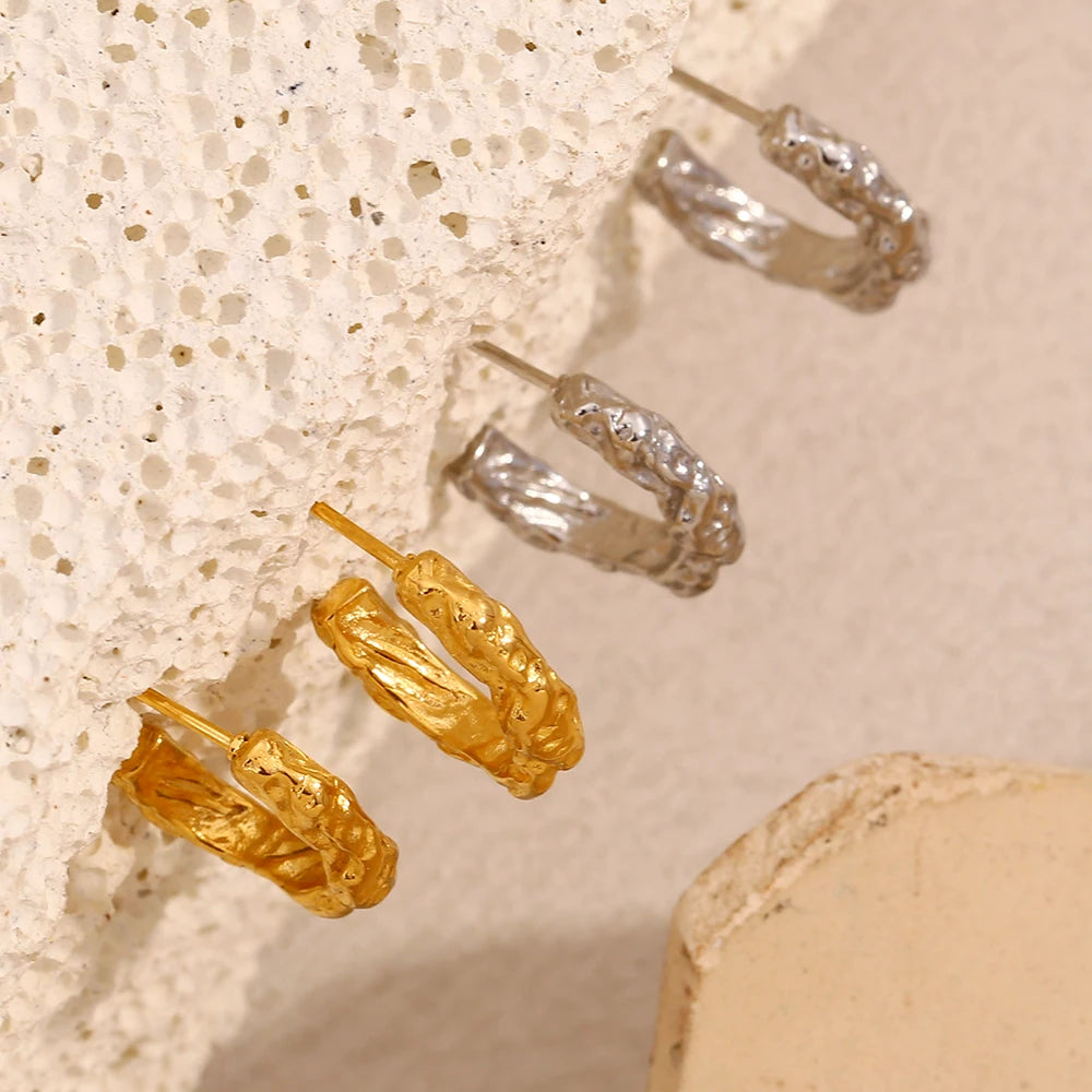 Golden Poise Textured Hoop Earrings