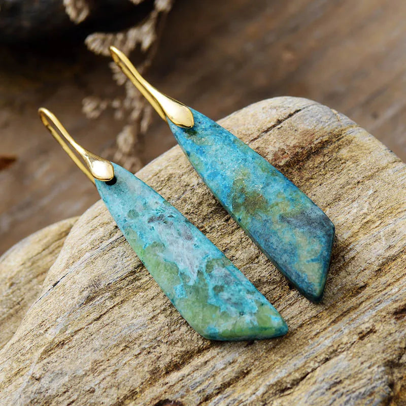 Blue Apatite Gold Drop Earrings