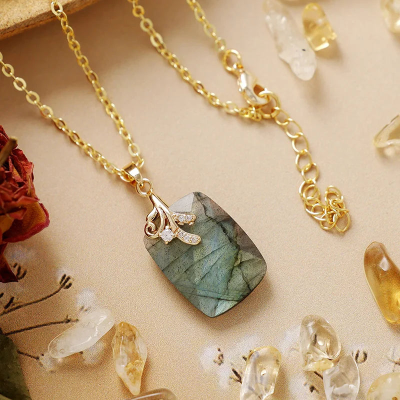 Luxury Geometric Gemstone Pendant Necklace