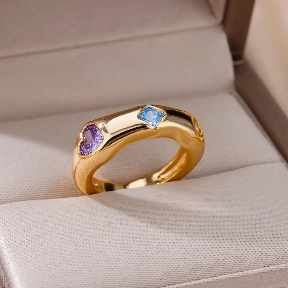 Bezel-Set Zircon Stones Ring