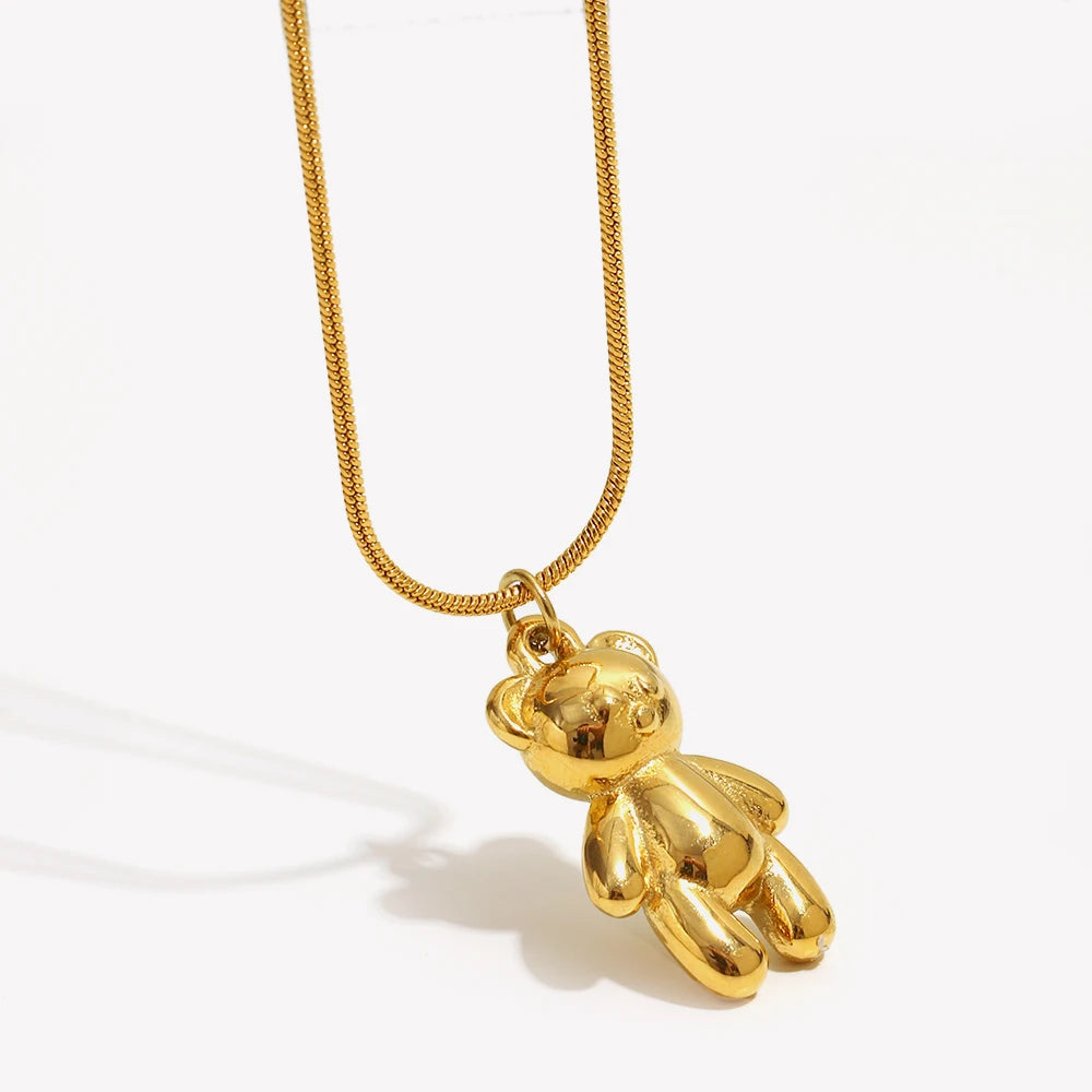 Playful Golden Bear Charm Necklace