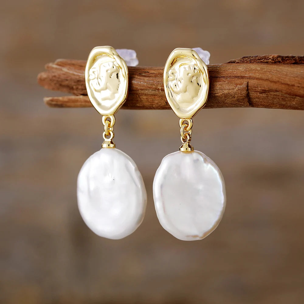 Textured Baroque Pearl Dangle Earrings