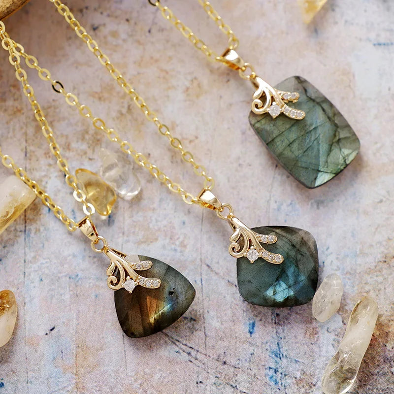 Luxury Geometric Gemstone Pendant Necklace