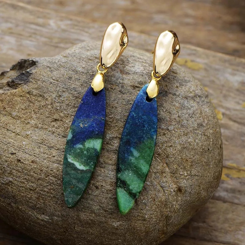 Elongated Leaf Bar Studs Earrings