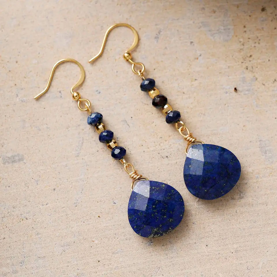 Free Spirit Wire-Wrapped Teardrop Earrings - Lapis Lazuli