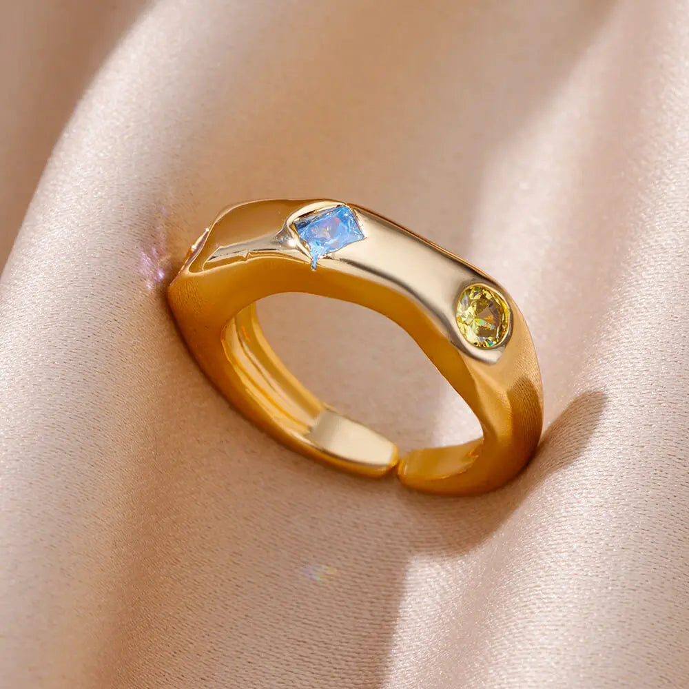 Bezel-Set Zircon Stones Ring