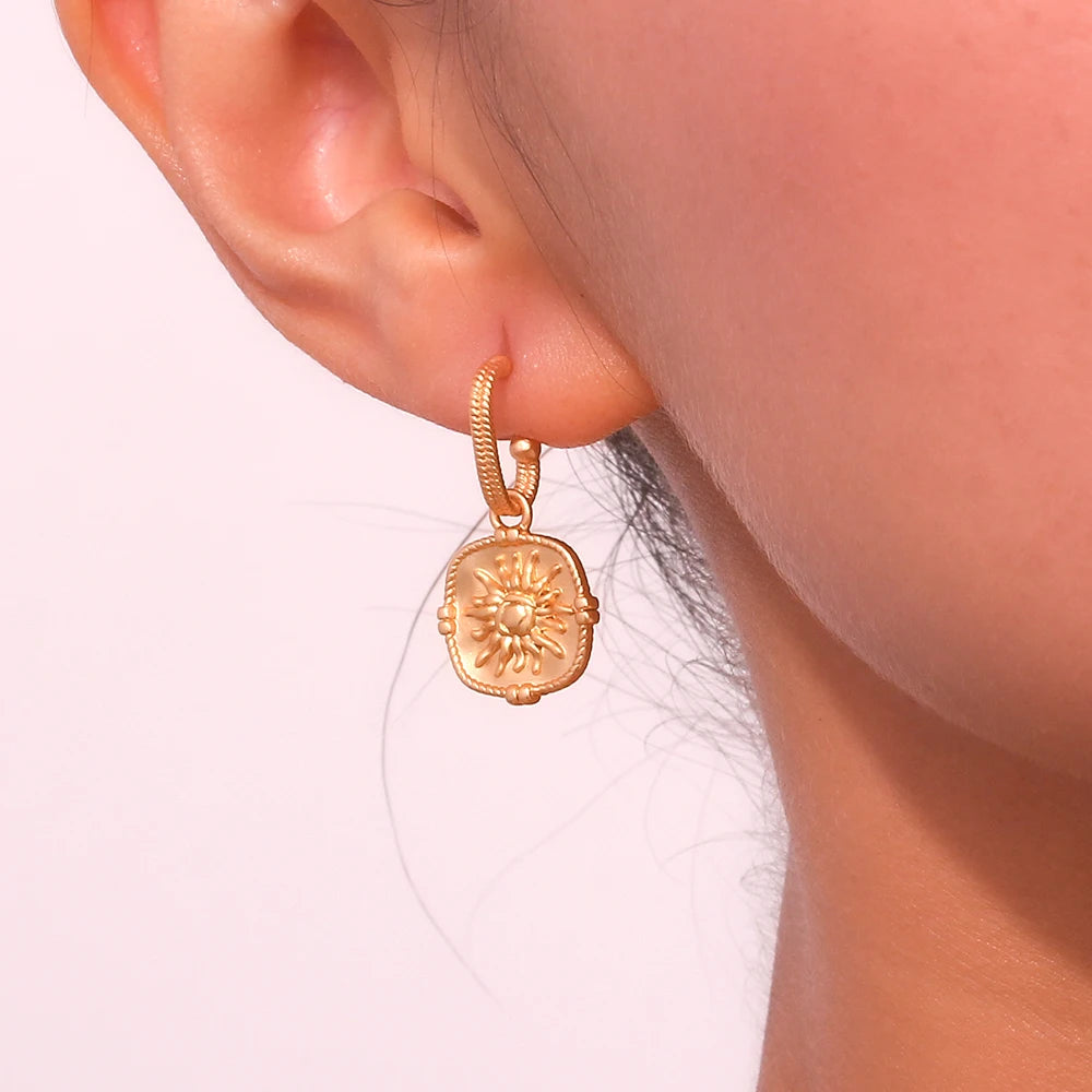Vintage Sunflower Square Drop Earrings
