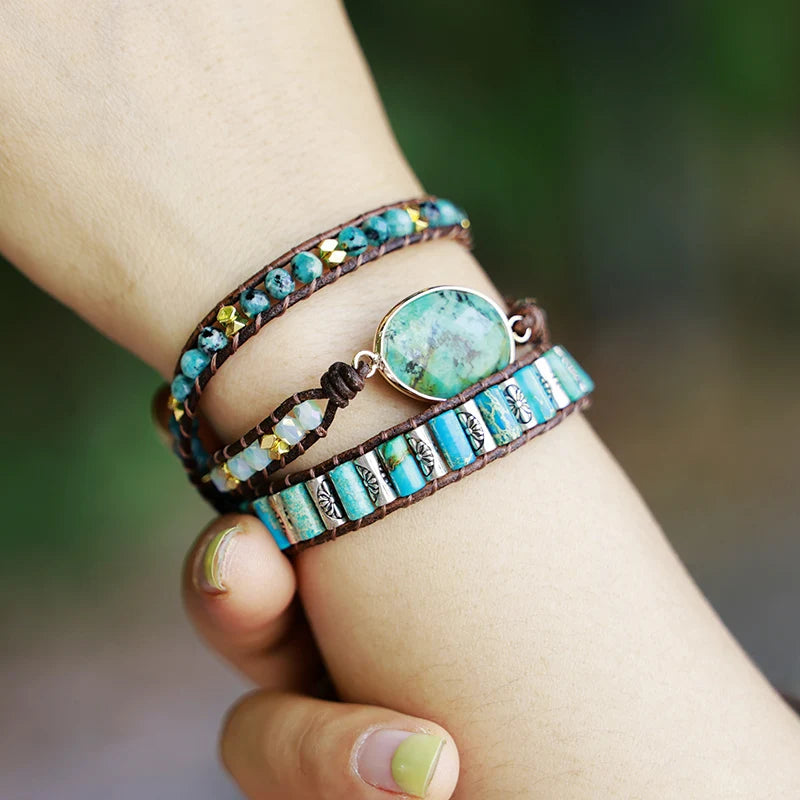 Bohemian Crystal Leather Wrap Bracelet