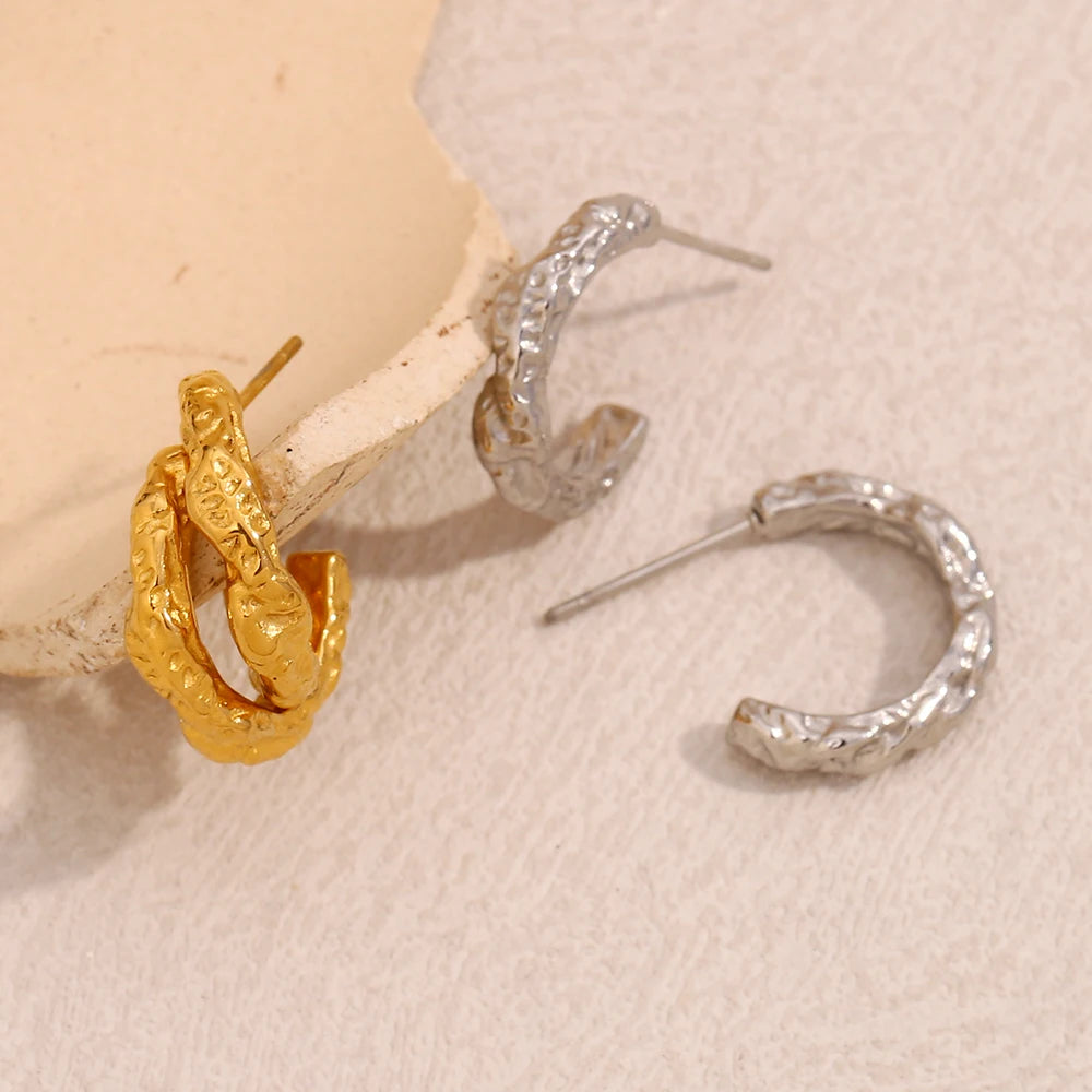 Golden Poise Textured Hoop Earrings
