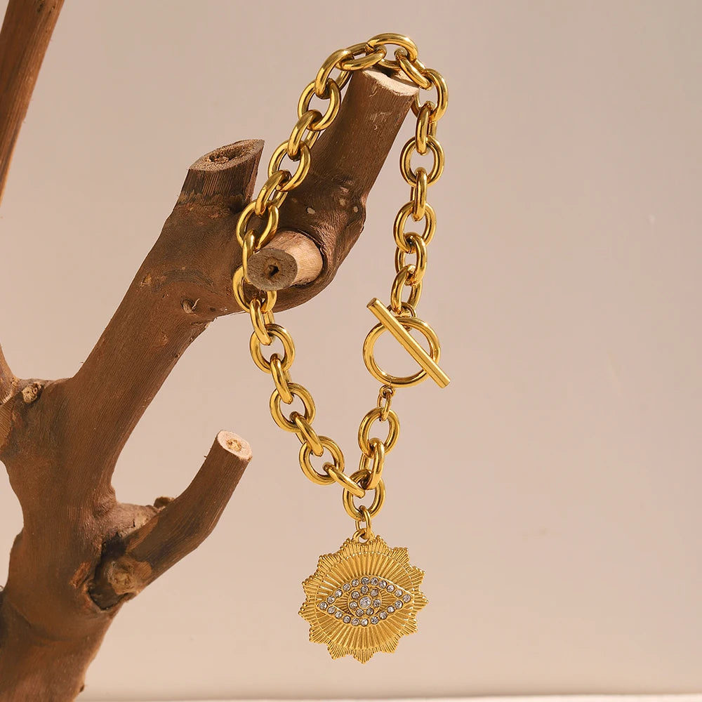 Crystal-Studded Evil Eye Bracelet