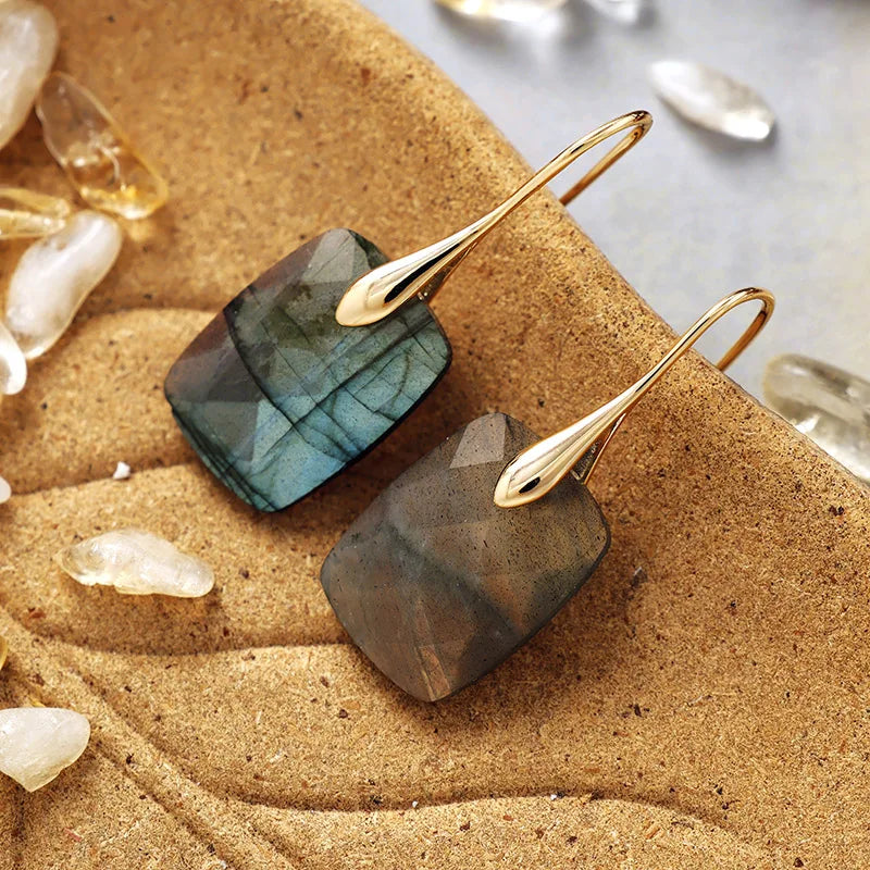 Luxury Labradorite Geometric Drop Earrings