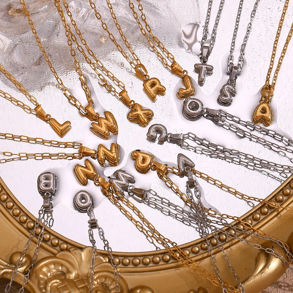 Mini Golden Bubble Initial Necklace