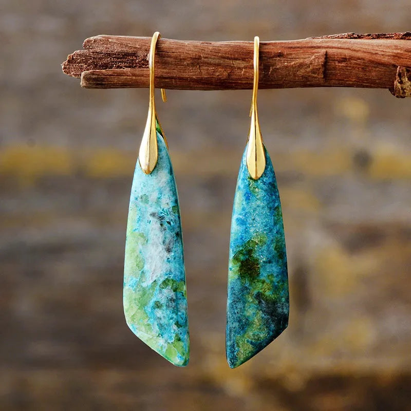 Blue Apatite Gold Drop Earrings