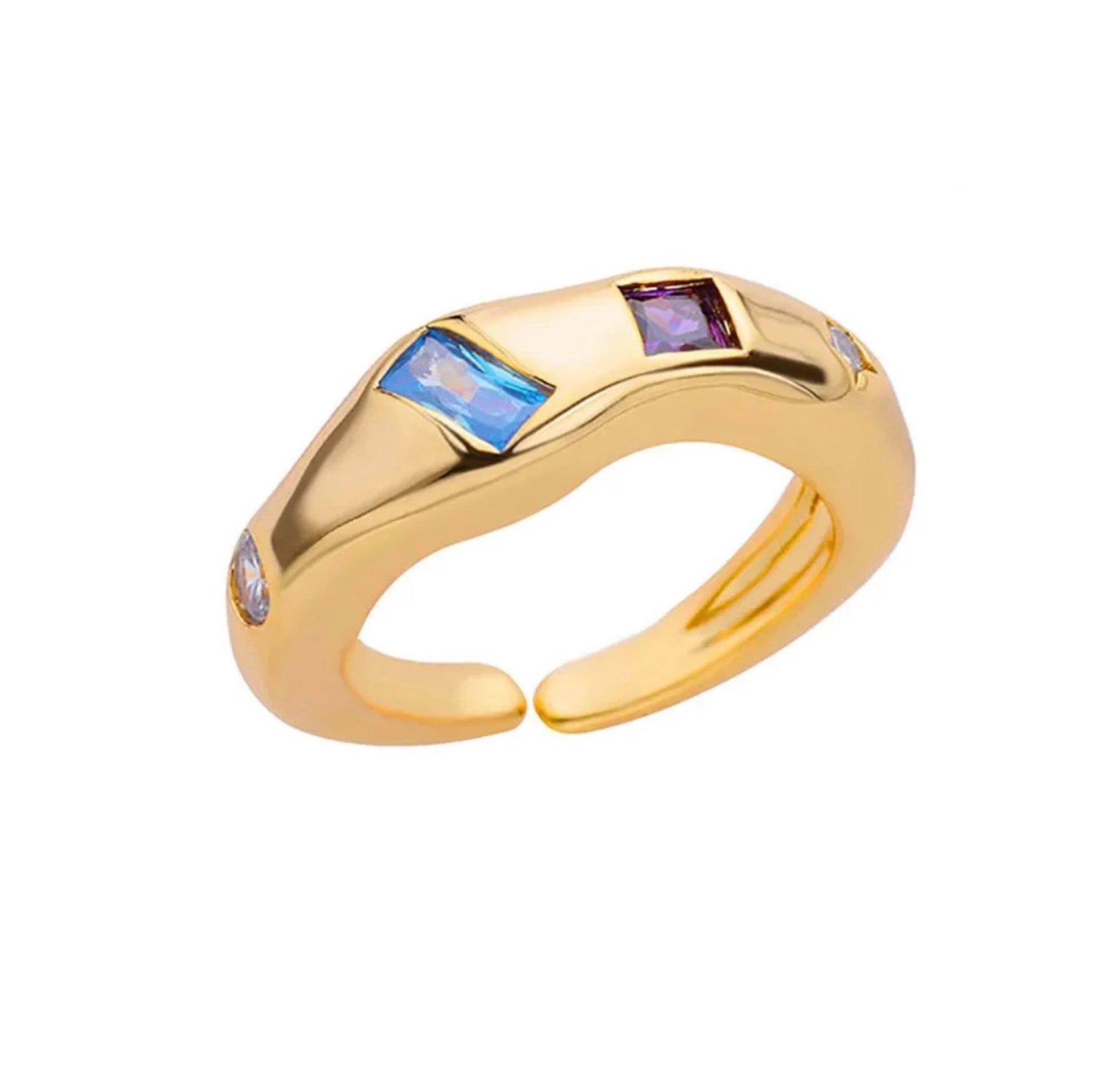 Bezel-Set Zircon Stones Ring - 18k Gold