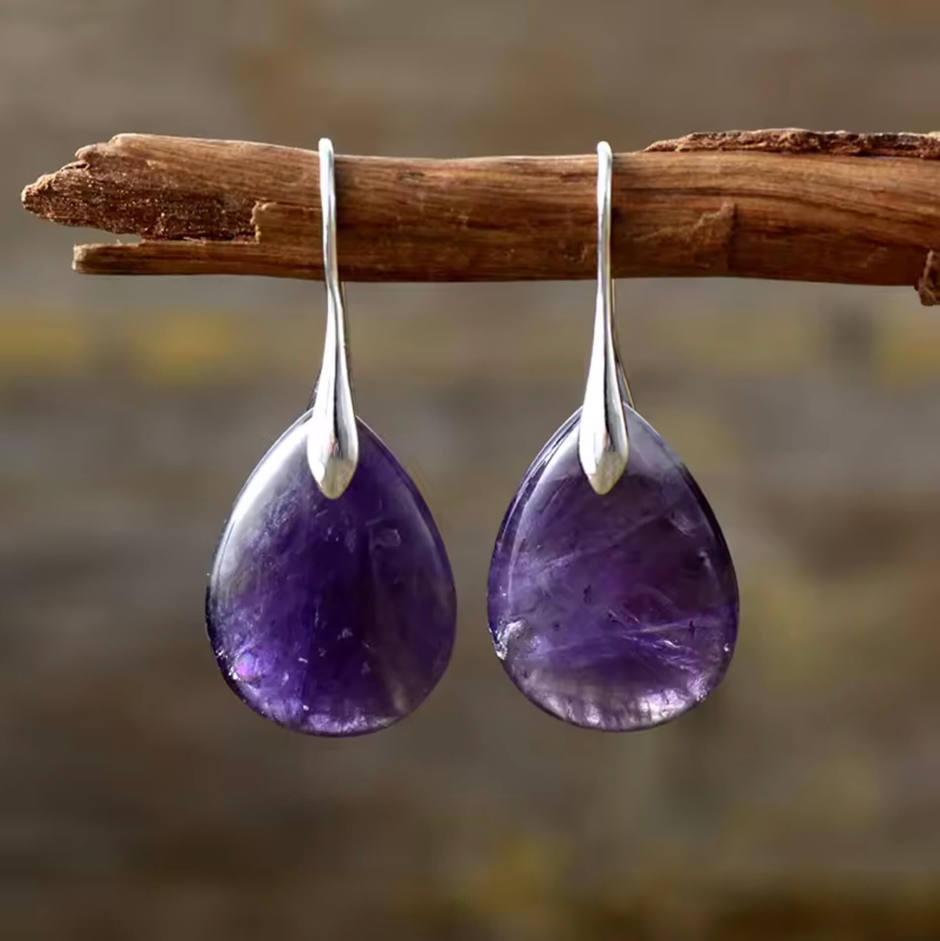Teardrop Amethyst Natural Stone Earrings