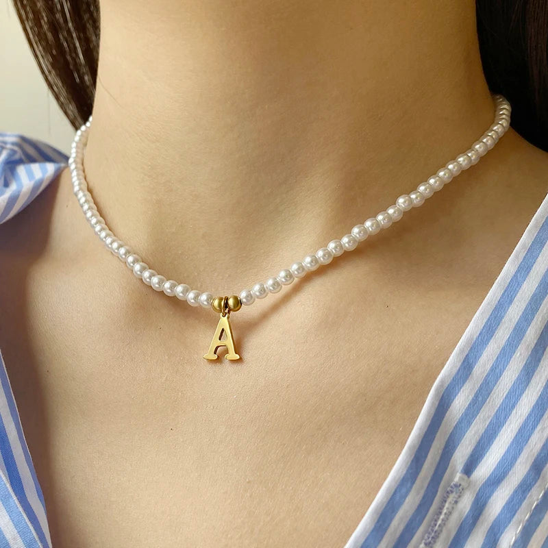 Pearl Initial Letter Necklace