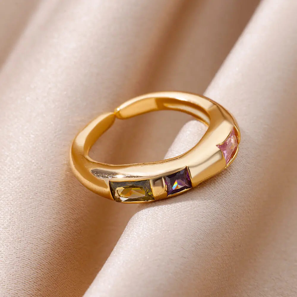 Bezel-Set Zircon Stones Ring