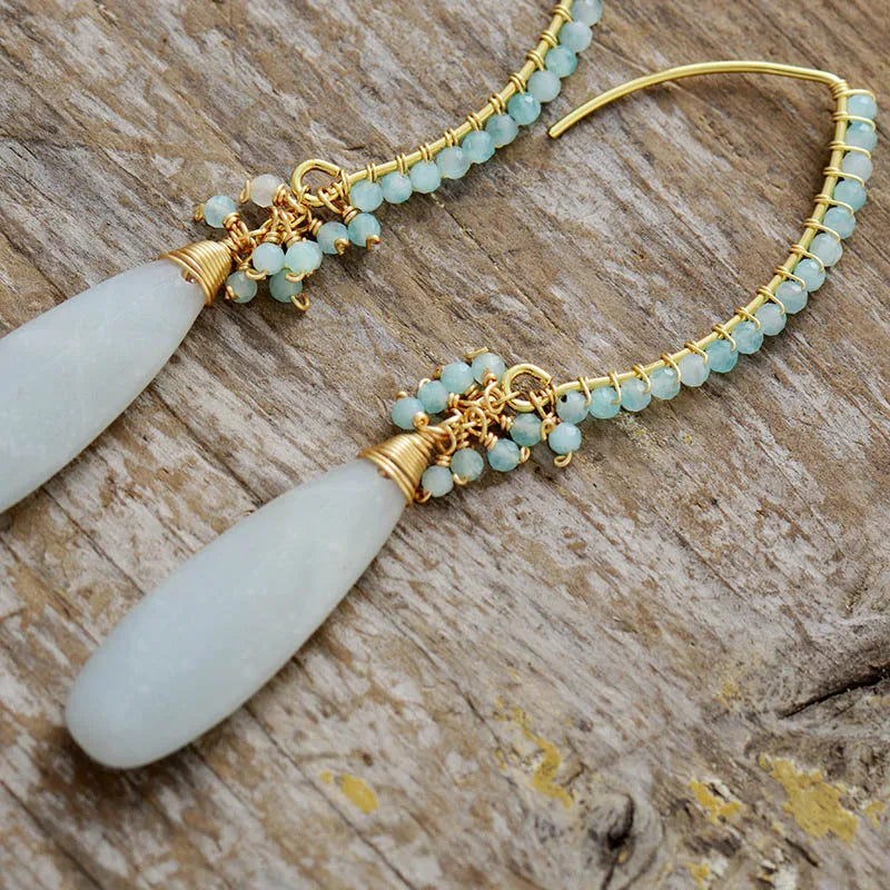Elegant Amazonite & Gold Drop Earrings
