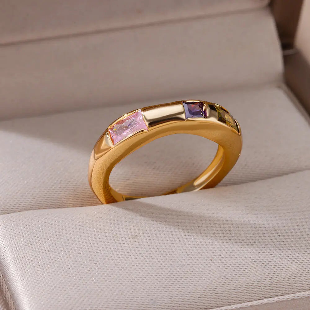 Bezel-Set Zircon Stones Ring