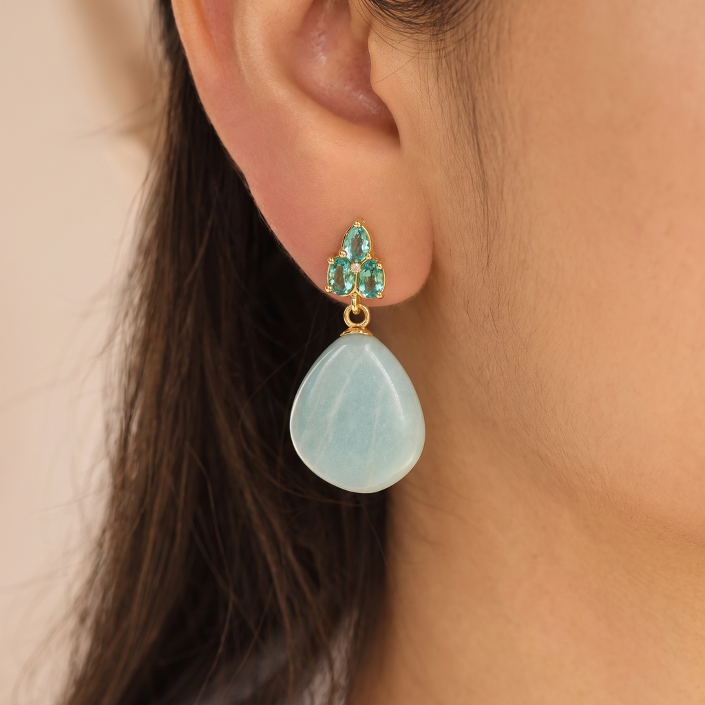 Serenity Amethyst Amazonite Dangle Earrings - Close-up