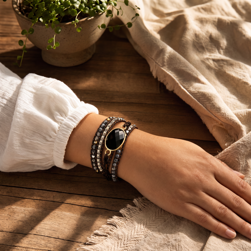 Grounded Onyx Wrap Bracelet - Lifestyle