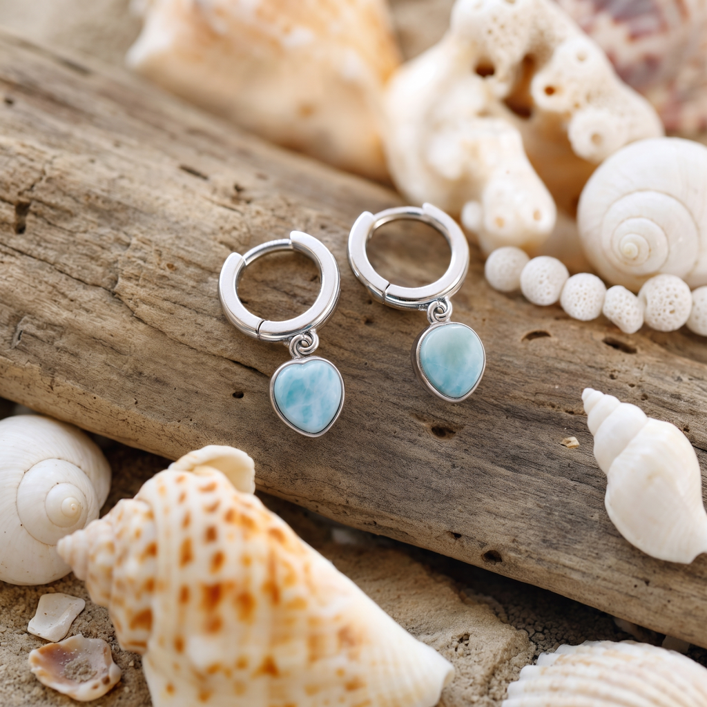 Ocean Larimar Drop Earrings - Close-up