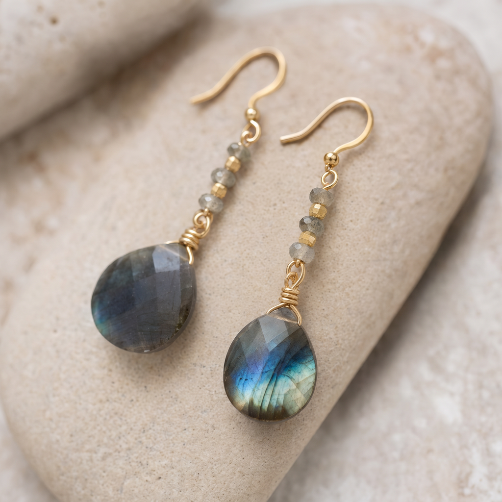 Free Spirit Wire-Wrapped Teardrop Earrings - Close-up
