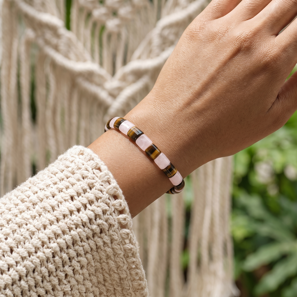 Quiet Confidence Tiger's Eye Stretch Bracelet - Close-up