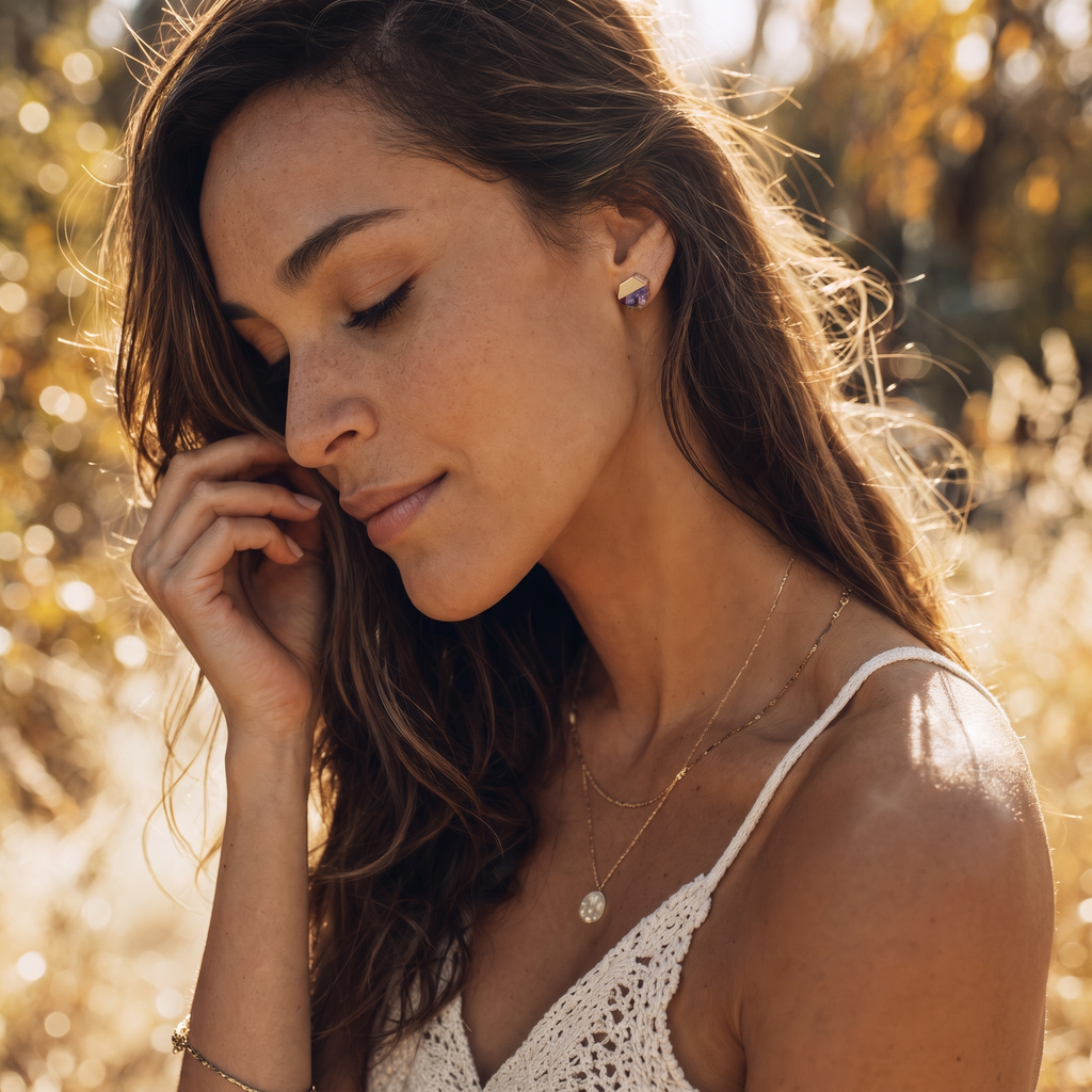 Horizon Chip Stone Stud Earrings - Lifestyle