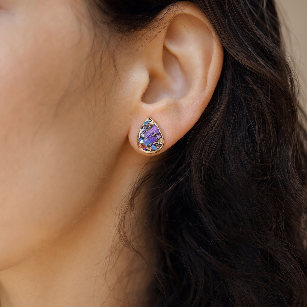 Horizon Chip Stone Stud Earrings - Close-up