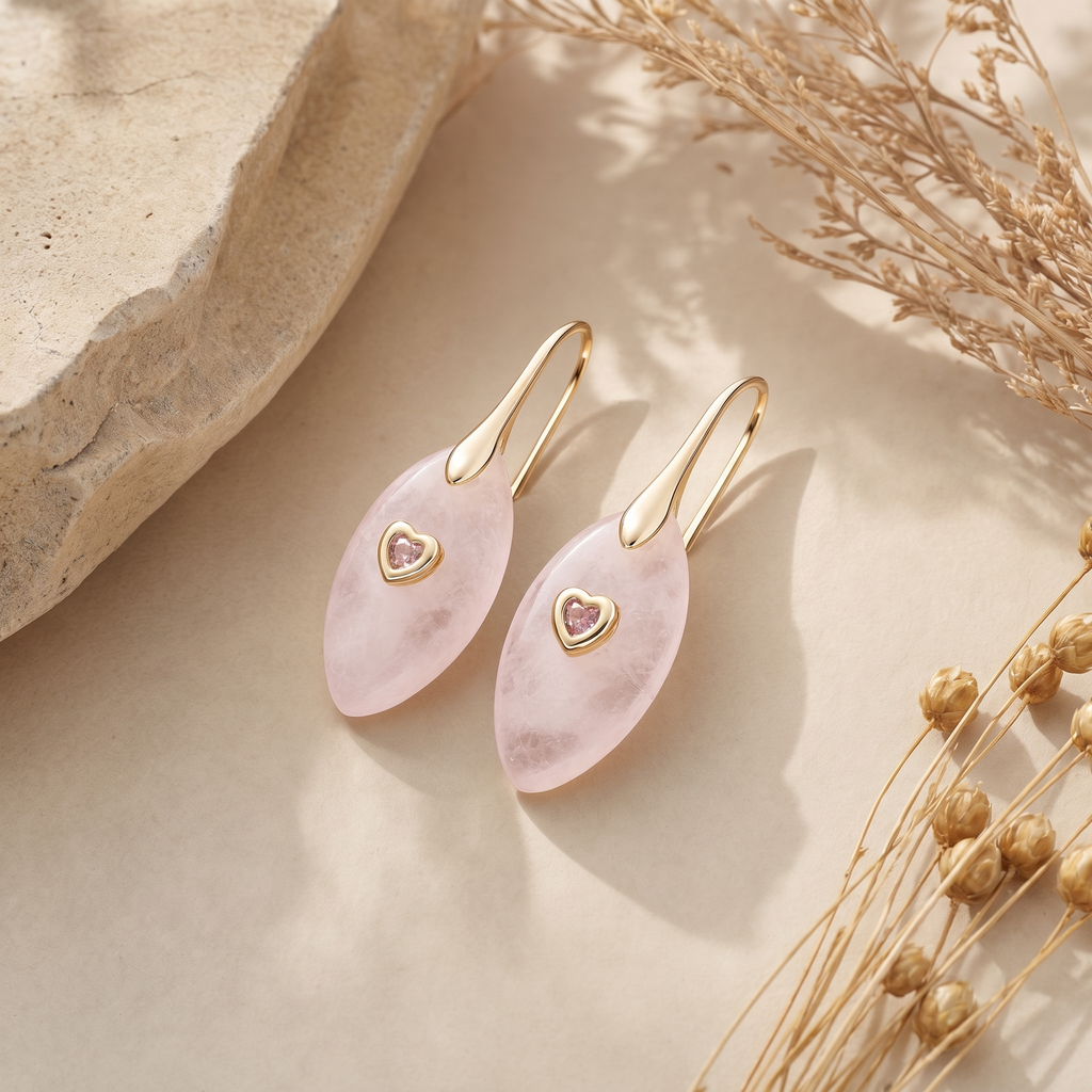 Wild Heart Rose Quartz Drop Earrings - Studio