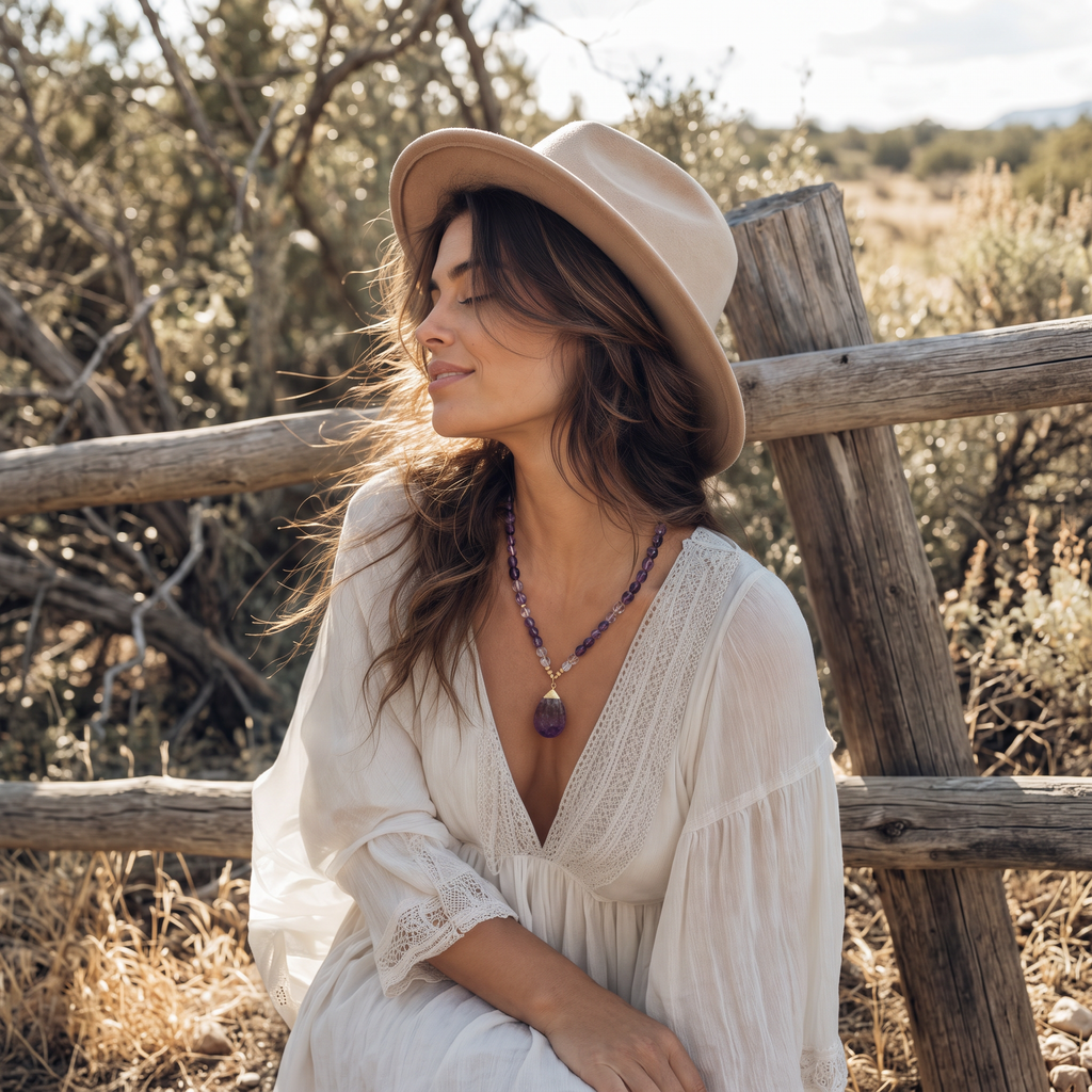 Tranquility Amethyst Statement Necklace - Lifestyle